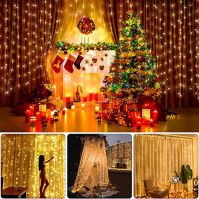 Amzeeniu String Light Curtain 3m X 3m, 300 LED USB String Light Curtain 8 módů s dálkovým ovládáním, 10 háčků, LED Fairy Lights,